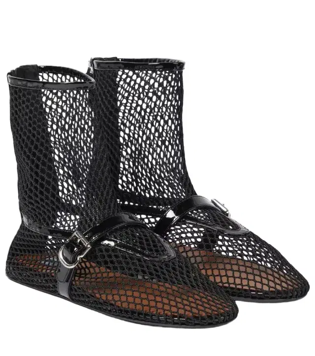 Alaia Alaïa Fishnet leather-trimmed ankle boots