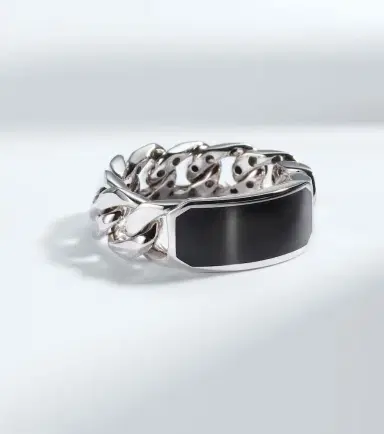 SHAY JEWELRY ID Link 18kt white gold ring with onyx | Thumbnail 4 SHAY JEWELRY ID Link 18kt white gold ring with onyx | Thumbnail 4