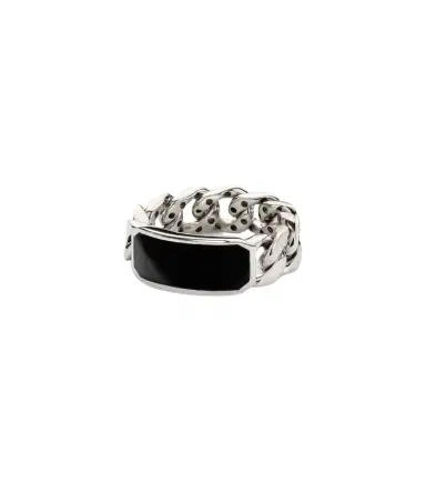 SHAY JEWELRY ID Link 18kt white gold ring with onyx | Thumbnail 1 SHAY JEWELRY ID Link 18kt white gold ring with onyx | Thumbnail 1