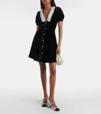 Miu Miu V-neck organza-trimmed velvet minidress | Thumbnail 2