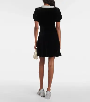 Miu Miu V-neck organza-trimmed velvet minidress | Thumbnail 5
