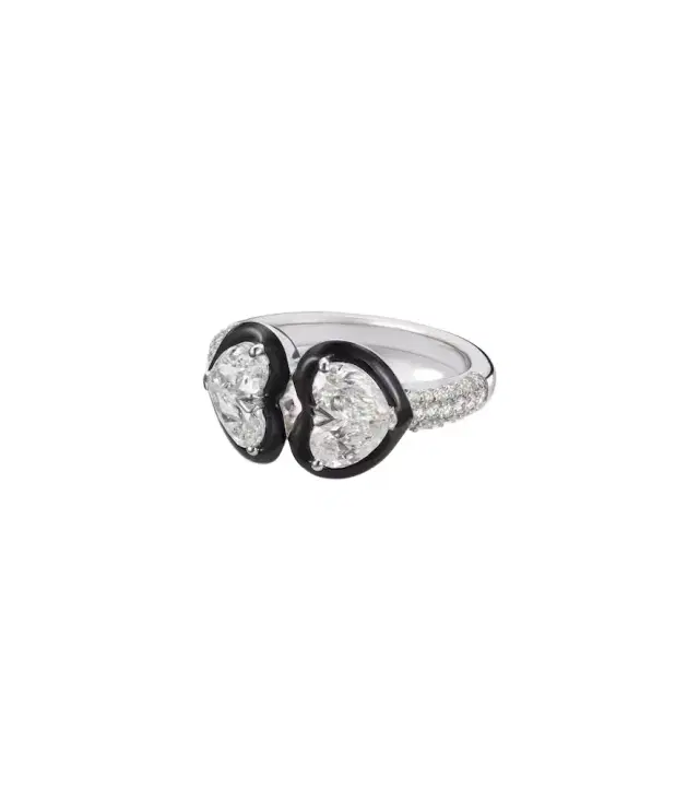 Kamyen Twin Heart 18kt white gold ring with diamonds