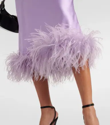 Miu Miu Feather-trimmed satin midi skirt | Thumbnail 2 Miu Miu Feather-trimmed satin midi skirt | Thumbnail 2