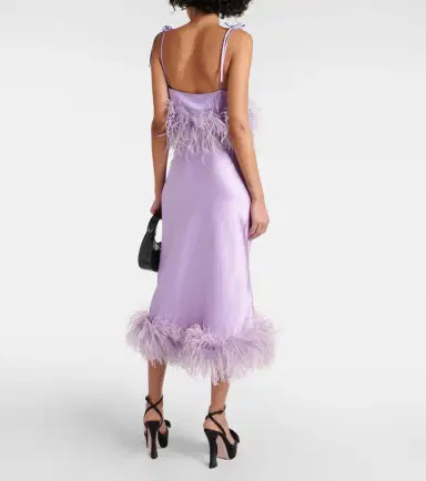 Miu Miu Feather-trimmed satin midi skirt | Thumbnail 3 Miu Miu Feather-trimmed satin midi skirt | Thumbnail 3