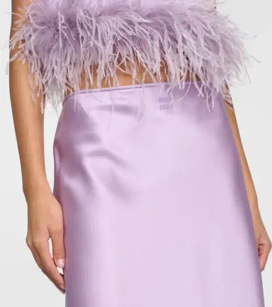 Miu Miu Feather-trimmed satin midi skirt | Thumbnail 4 Miu Miu Feather-trimmed satin midi skirt | Thumbnail 4
