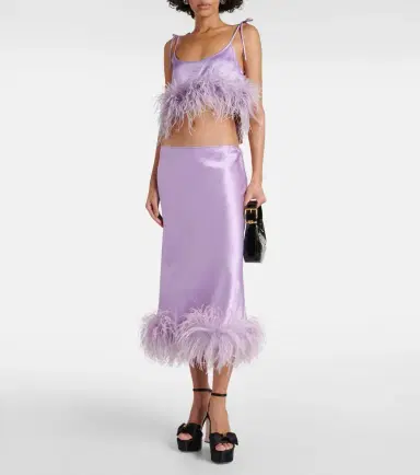 Miu Miu Feather-trimmed satin midi skirt | Thumbnail 5 Miu Miu Feather-trimmed satin midi skirt | Thumbnail 5