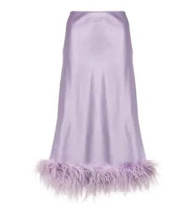 Miu Miu Feather-trimmed satin midi skirt | Thumbnail 1 Miu Miu Feather-trimmed satin midi skirt | Thumbnail 1