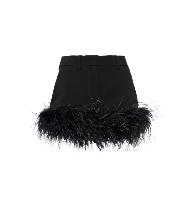 Feather-trimmed wool miniskirt