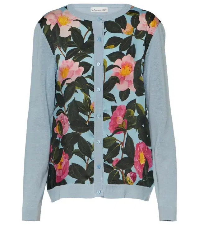 Oscar de la Renta Printed silk-trimmed cardigan