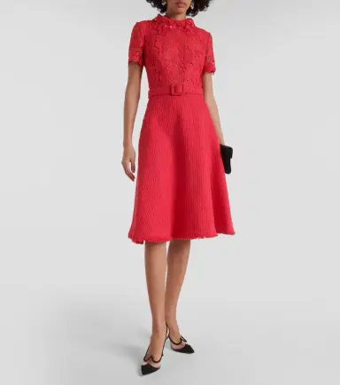 Oscar de la Renta Gardenia guipure and tweed midi dress | Thumbnail 3