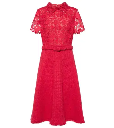 Oscar de la Renta Gardenia guipure and tweed midi dress | Thumbnail 1