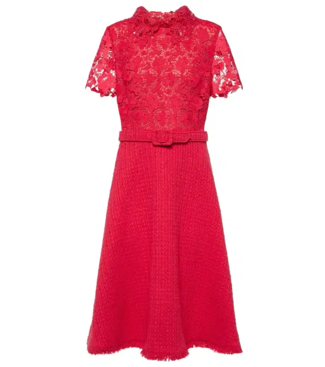 Oscar de la Renta Gardenia guipure and tweed midi dress