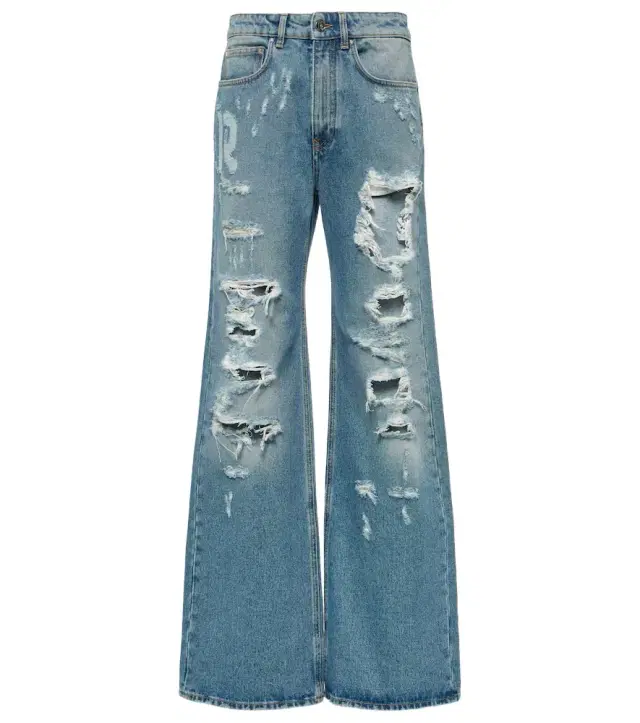 Rabanne Distressed high-rise wide-leg jeans