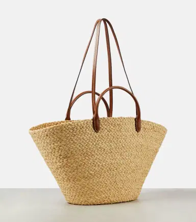 Prada Large leather-trimmed raffia basket bag | Thumbnail 4