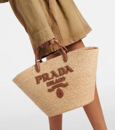 Prada Large leather-trimmed raffia basket bag | Thumbnail 5