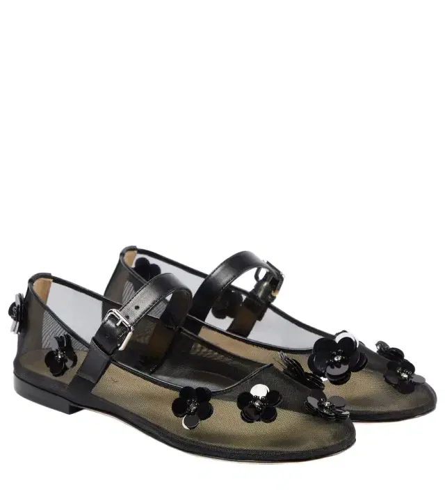 Mach & Mach Sequined floral-appliqué Mary Jane flats