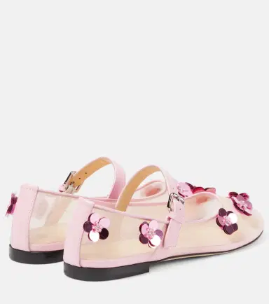 Mach & Mach Sequined leather-trimmed Mary Jane flats | Thumbnail 3