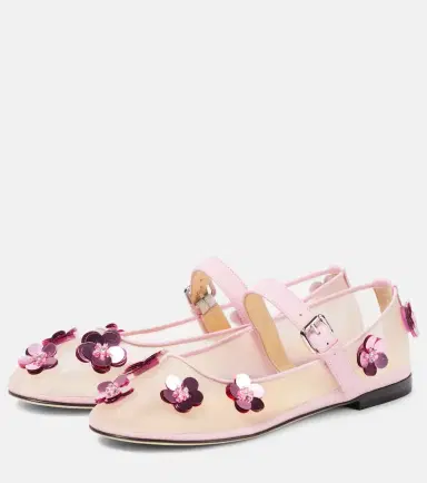 Mach & Mach Sequined leather-trimmed Mary Jane flats | Thumbnail 4