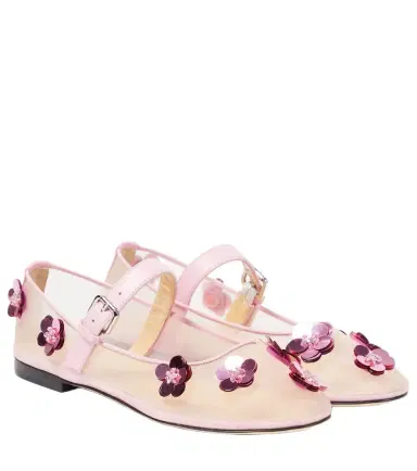 Mach & Mach Sequined leather-trimmed Mary Jane flats | Thumbnail 1