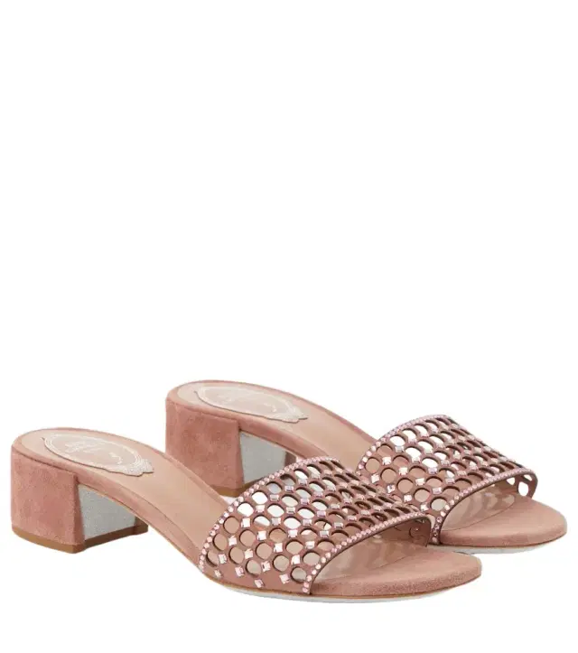 René Caovilla Embellished suede mules