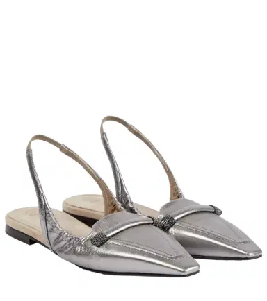 Brunello Cucinelli Metallic leather slingback flats | Thumbnail 1 Brunello Cucinelli Metallic leather slingback flats | Thumbnail 1