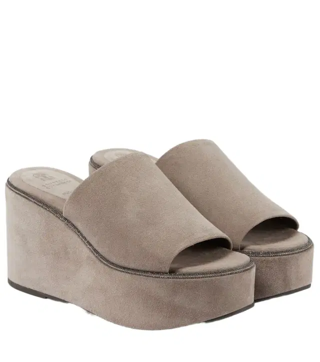 Brunello Cucinelli Suede platform slides