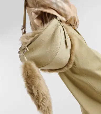 Burberry Knight Medium shearling-trimmed leather shoulder bag | Thumbnail 5 Burberry Knight Medium shearling-trimmed leather shoulder bag | Thumbnail 5