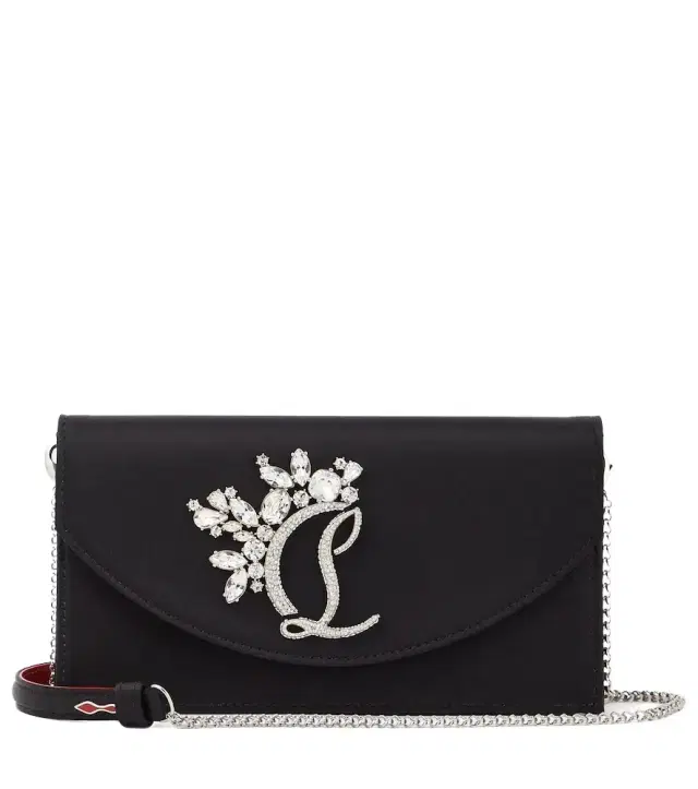 Loubi54 Small leather-trimmed silk clutch