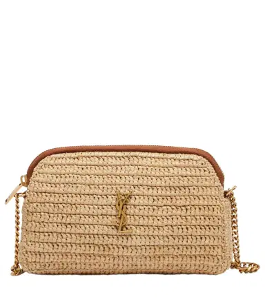 Saint Laurent Gaby leather-trimmed raffia shoulder bag | Thumbnail 1 Saint Laurent Gaby leather-trimmed raffia shoulder bag | Thumbnail 1
