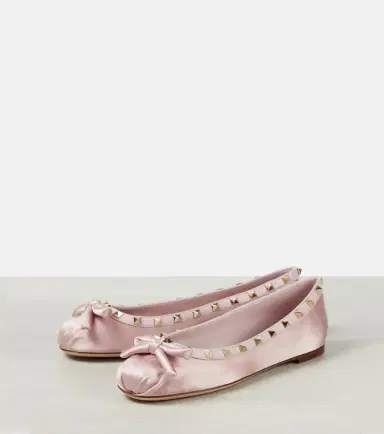 Valentino Garavani Rockstud leather-trimmed satin ballet flats | Thumbnail 2