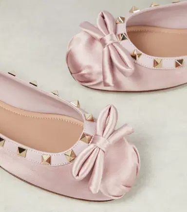 Valentino Garavani Rockstud leather-trimmed satin ballet flats | Thumbnail 3