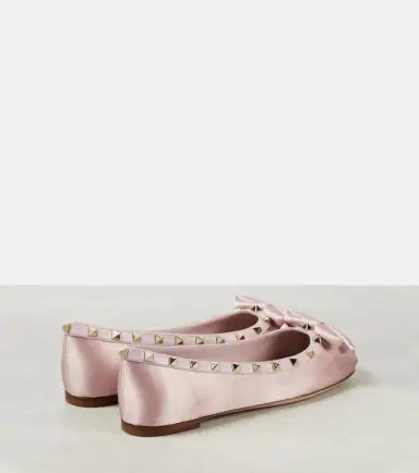 Valentino Garavani Rockstud leather-trimmed satin ballet flats | Thumbnail 4