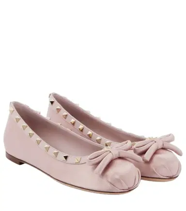 Valentino Garavani Rockstud leather-trimmed satin ballet flats | Thumbnail 1