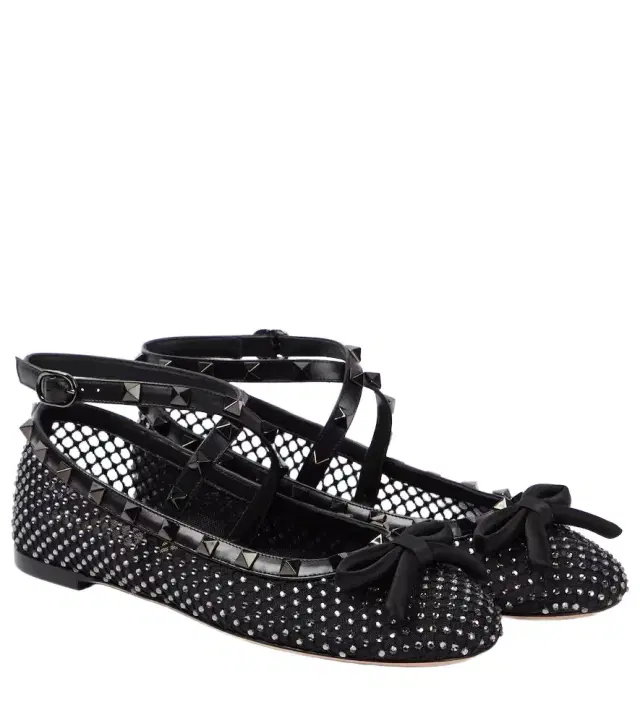 Valentino Garavani Rockstud embellished mesh ballet flats