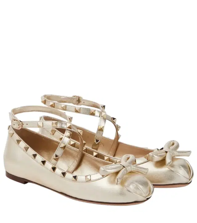 Valentino Garavani Rockstud metallic leather ballet flats