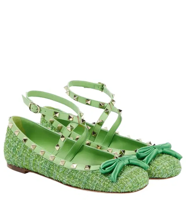 Valentino Garavani Rockstud tweed lamé ballet flats