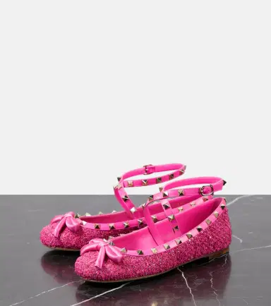 Valentino Garavani Rockstud leather-trimmed bouclé ballet flats | Thumbnail 4