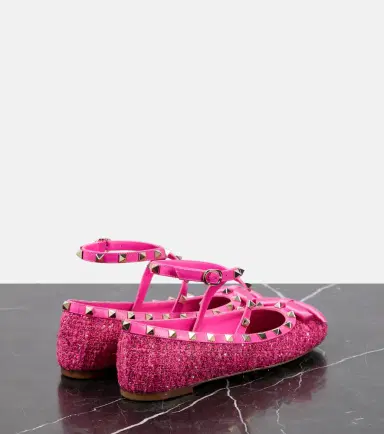 Valentino Garavani Rockstud leather-trimmed bouclé ballet flats | Thumbnail 5