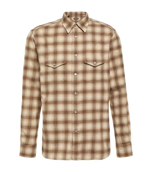 Tom Ford Checked cotton blend Oxford shirt