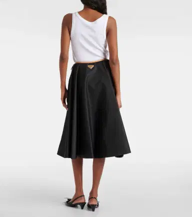 Prada Re-Nylon leather-trimmed midi skirt | Thumbnail 2