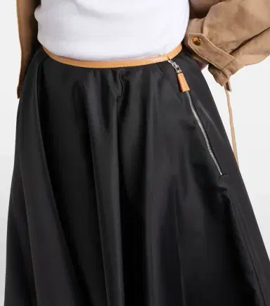 Prada Re-Nylon leather-trimmed midi skirt | Thumbnail 3