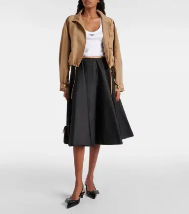 Prada Re-Nylon leather-trimmed midi skirt | Thumbnail 4