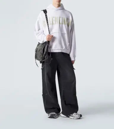 Balenciaga Tape Type Ripped cotton fleece hoodie | Thumbnail 6