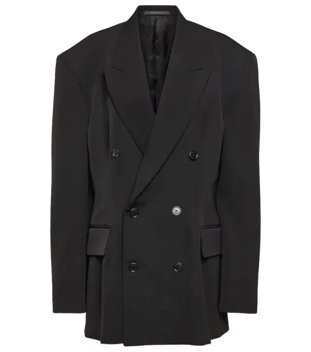 Cinched double-breasted wool blazer