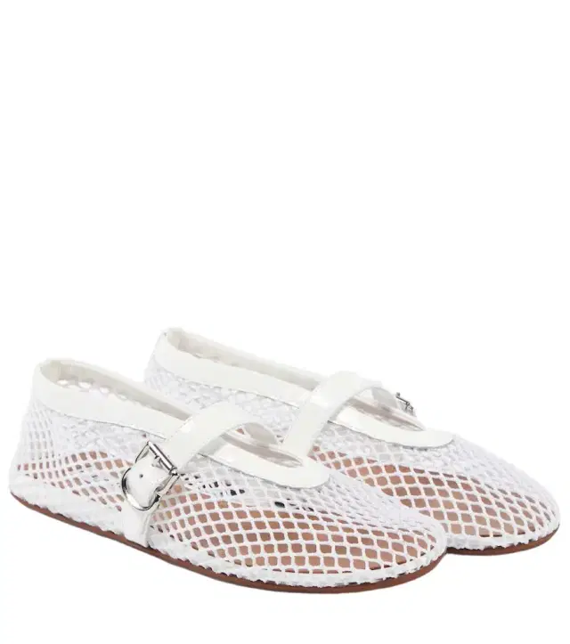 Alaia Alaïa Leather-trimmed fishnet ballet flats