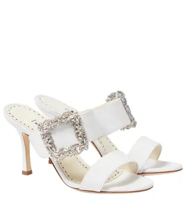 Manolo Blahnik Gable Jewel crêpe de chine mules | Thumbnail 1