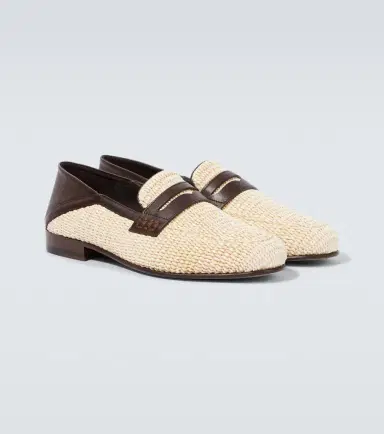 Manolo Blahnik Padstow leather-trimmed raffia penny loafers | Thumbnail 3 Manolo Blahnik Padstow leather-trimmed raffia penny loafers | Thumbnail 3
