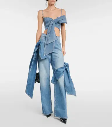 BLUMARINE Bow-detail denim crop top | Thumbnail 3