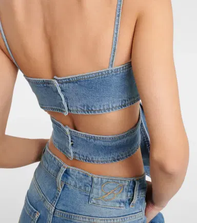 BLUMARINE Bow-detail denim crop top | Thumbnail 4