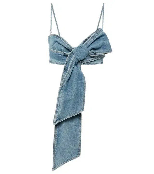 BLUMARINE Bow-detail denim crop top